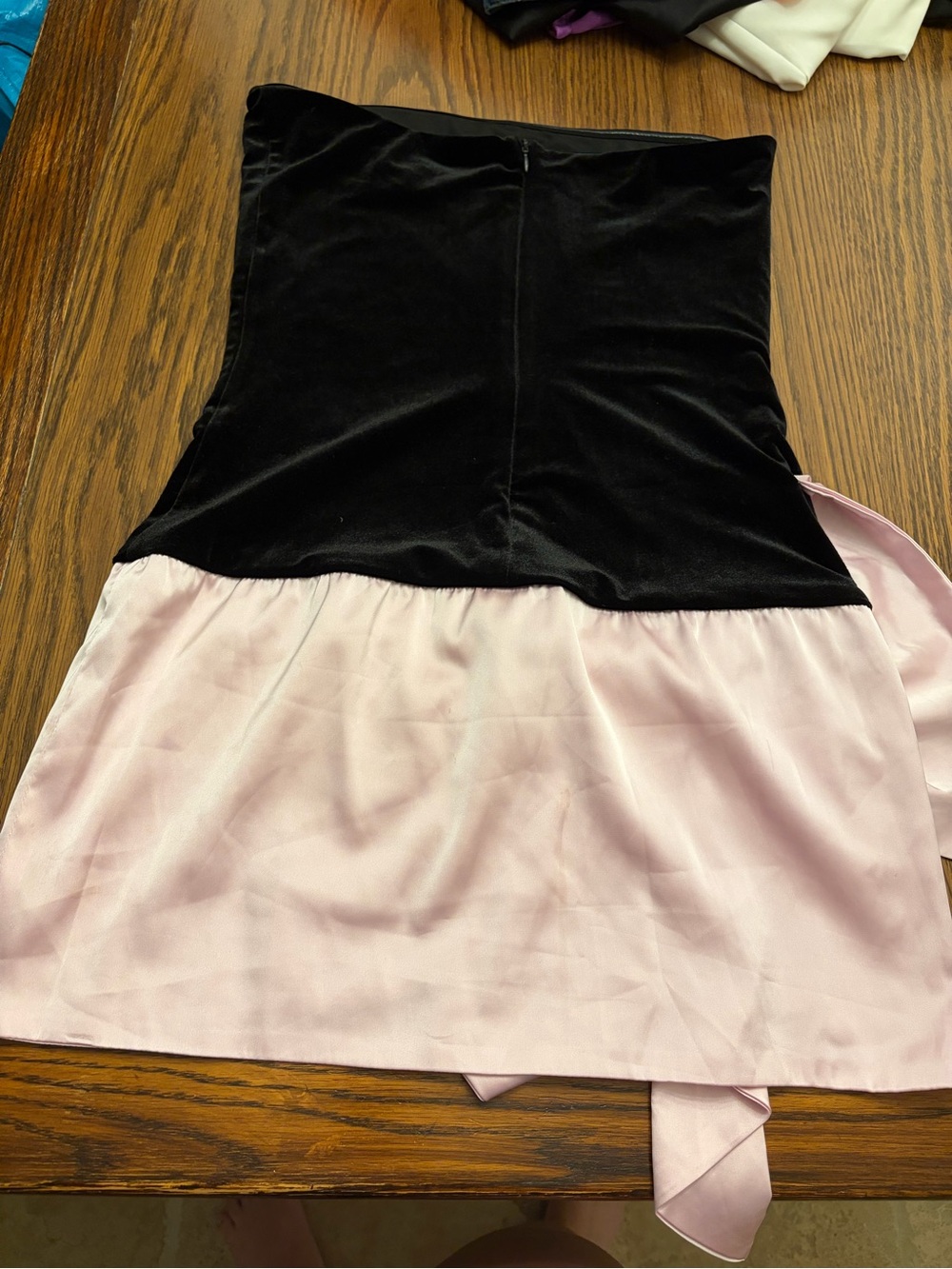 Strapless Velvet & Satin Bow Dress in Black and Light Pink - Picture 2 of 3